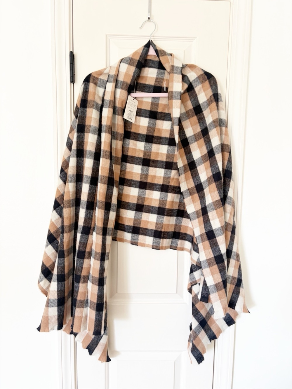 a new day Plaid Open-Front Shawl in Beige, Black, Cream